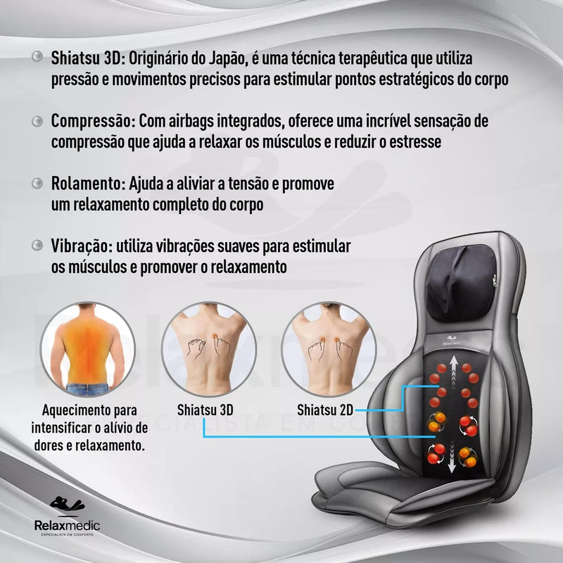 Assento Massageador Shiatsu Compressão Aquece 3d 110V/220V