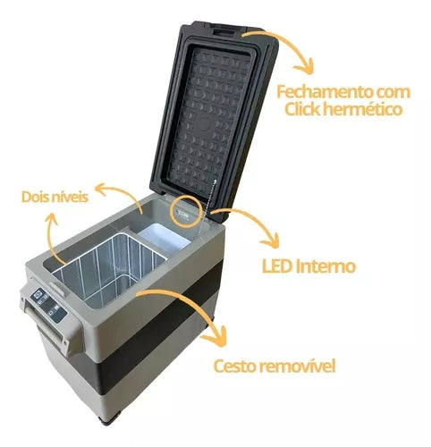 Geladeira Portátil 55l 12v/24v 110v/220v  (Com Autonomia de até 36 horas)- Acompanha Rodinhas