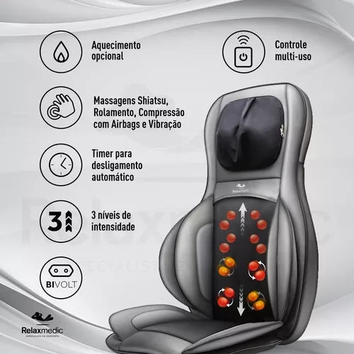 Assento Massageador Shiatsu Compressão Aquece 3d 110V/220V