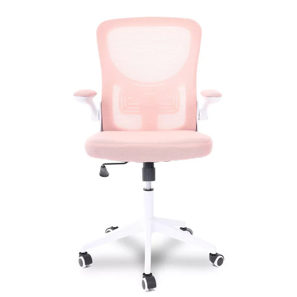 Cadeira de Escritório Flexy Way Branca Tela Mesh Rosa, Base Giratória e Sistema Relax