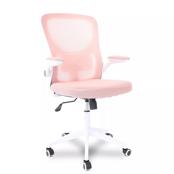 Cadeira de Escritório Flexy Way Branca Tela Mesh Rosa, Base Giratória e Sistema Relax